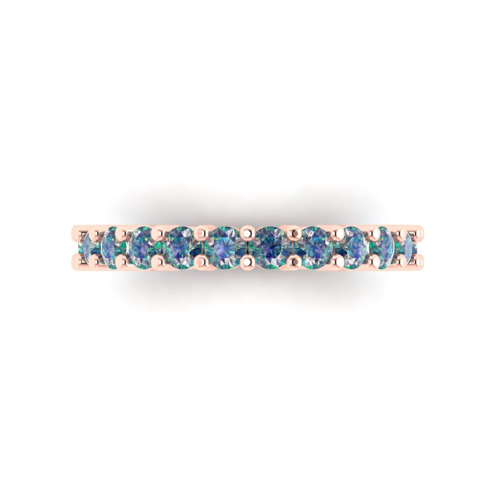 1.44 cttw Blue Moissanite Round Cut Rose Gold Eternity Wedding Band