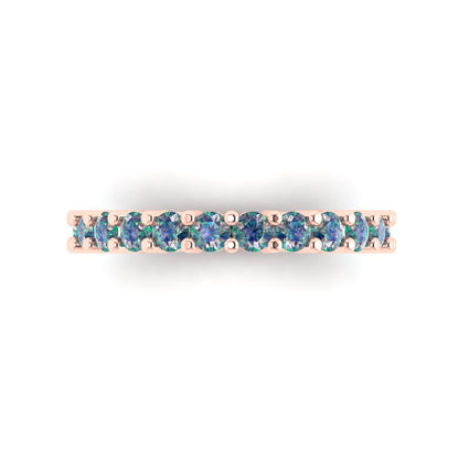 1.44 cttw Blue Moissanite Round Cut Rose Gold Eternity Wedding Band