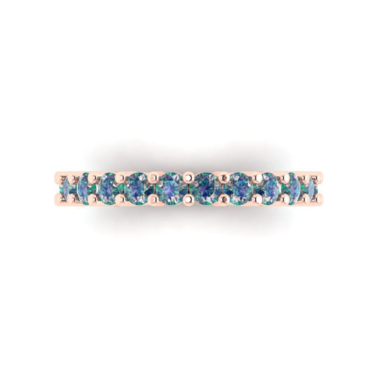 1.44 cttw Blue Moissanite Round Cut Rose Gold Eternity Wedding Band
