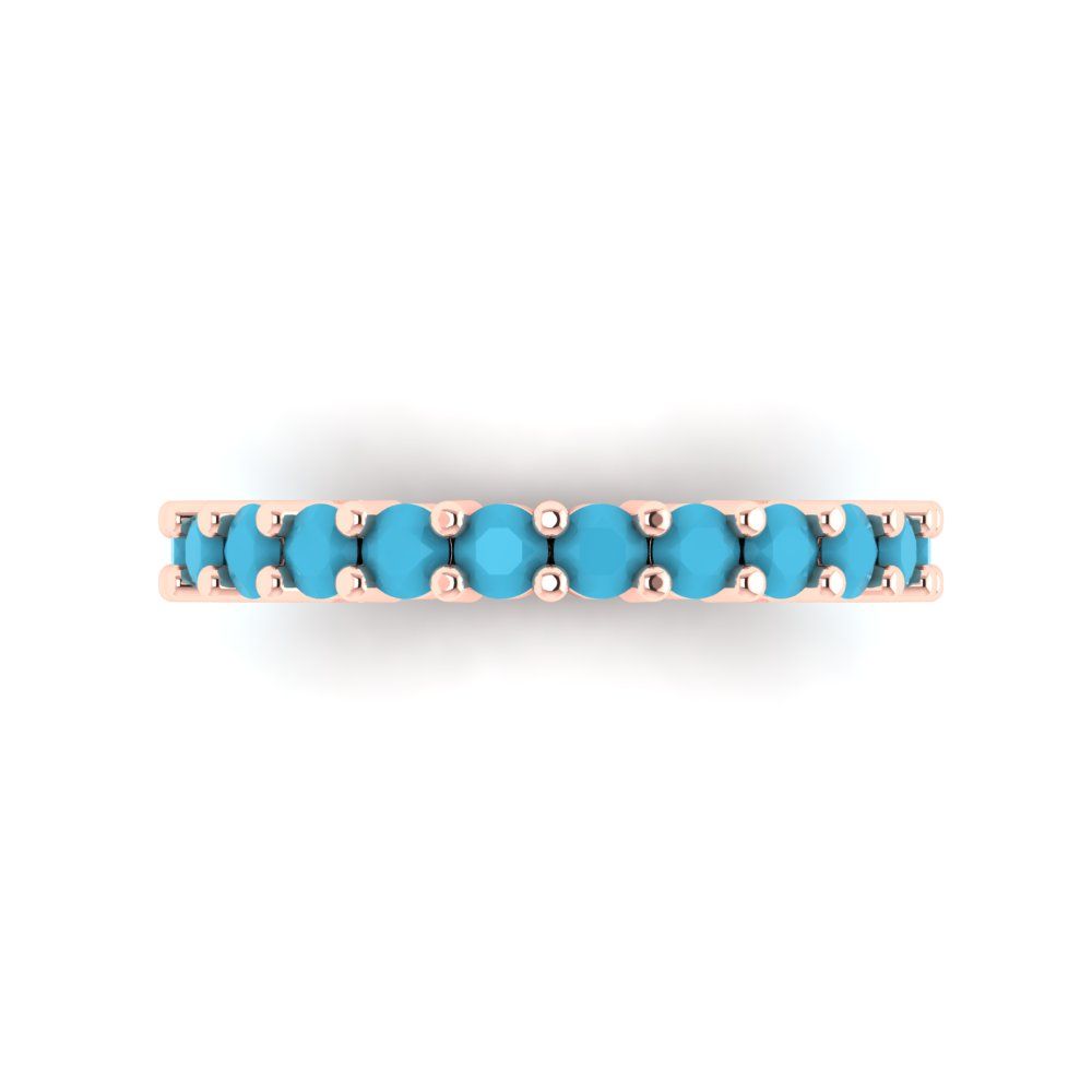 1.44 cttw Simulated Turquoise Round Cut Rose Gold Eternity Wedding Band