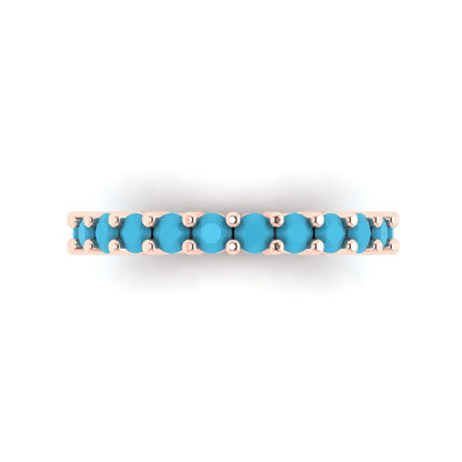 1.44 cttw Simulated Turquoise Round Cut Rose Gold Eternity Wedding Band