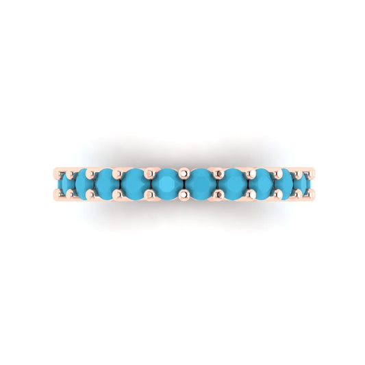 1.44 cttw Simulated Turquoise Round Cut Rose Gold Eternity Wedding Band