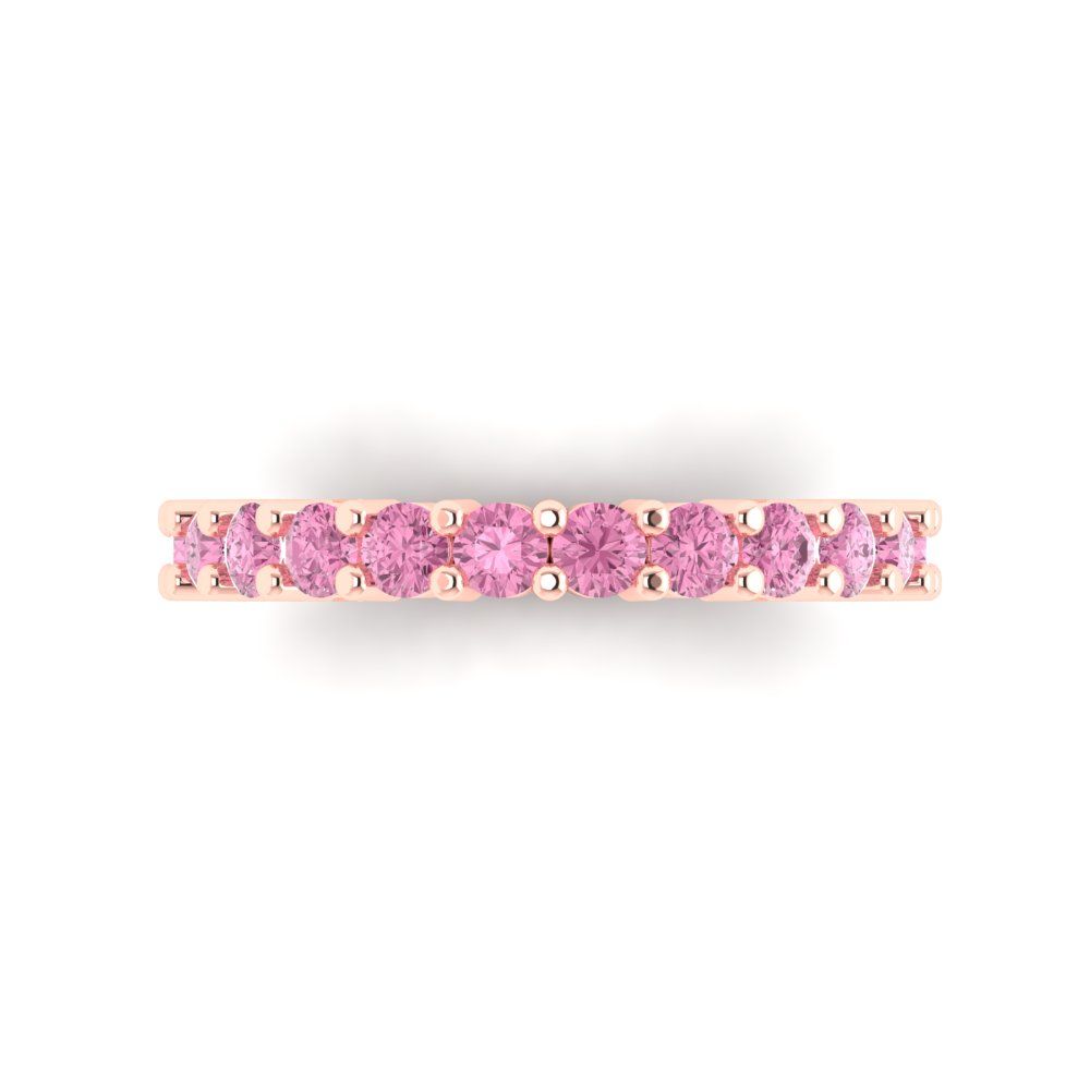 1.44 cttw Simulated Pink Diamond Round Cut Rose Gold Eternity Wedding Band