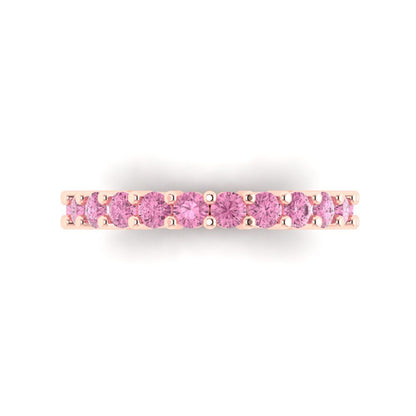 1.44 cttw Simulated Pink Diamond Round Cut Rose Gold Eternity Wedding Band