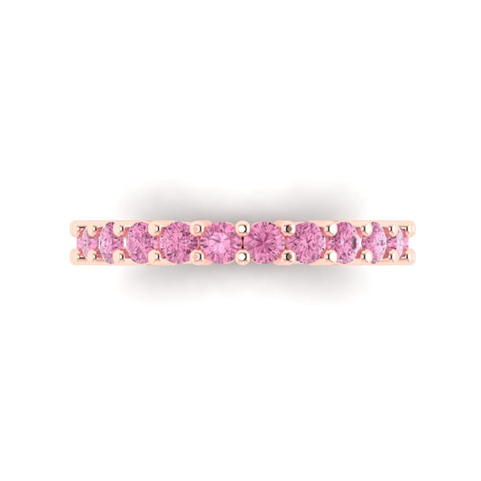 1.44 cttw Simulated Pink Diamond Round Cut Rose Gold Eternity Wedding Band