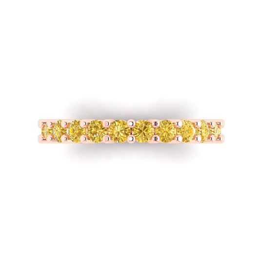1.44 cttw Natural Citrine Round Cut Rose Gold Eternity Wedding Band