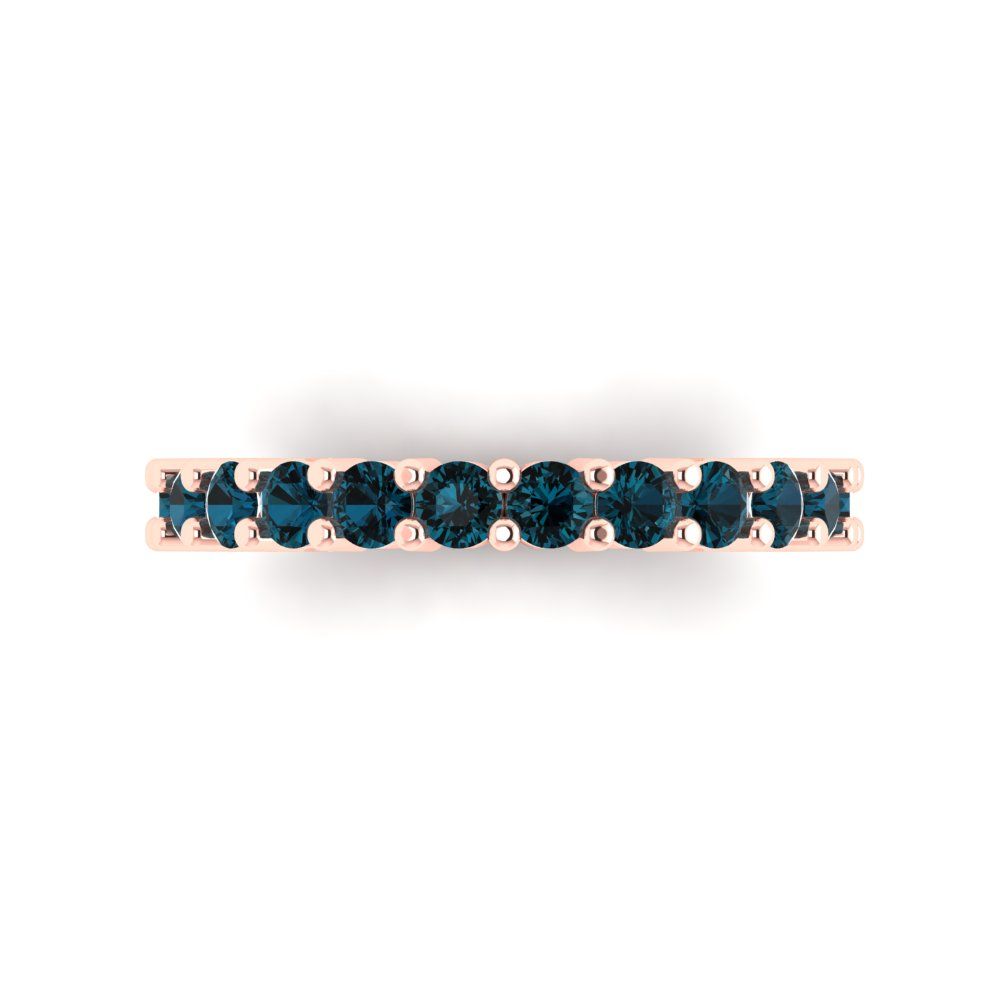 1.44 cttw Natural London Blue Topaz Round Cut Rose Gold Eternity Wedding Band