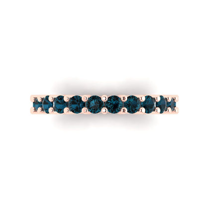 1.44 cttw Natural London Blue Topaz Round Cut Rose Gold Eternity Wedding Band