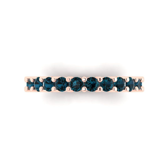 1.44 cttw Natural London Blue Topaz Round Cut Rose Gold Eternity Wedding Band