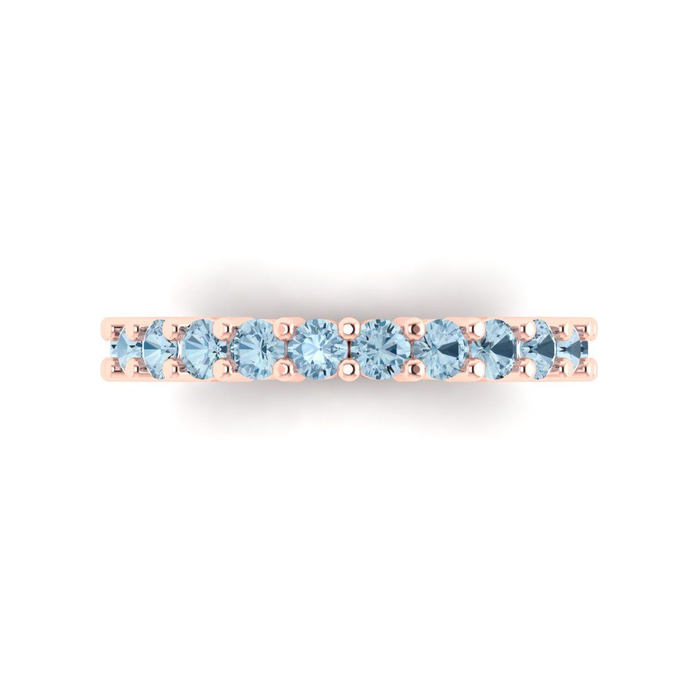 1.44 cttw Natural Aquamarine Round Cut Rose Gold Eternity Wedding Band