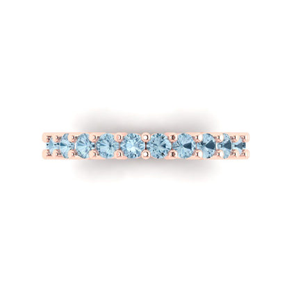 1.44 cttw Natural Aquamarine Round Cut Rose Gold Eternity Wedding Band