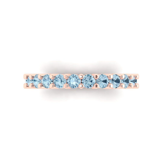 1.44 cttw Natural Aquamarine Round Cut Rose Gold Eternity Wedding Band