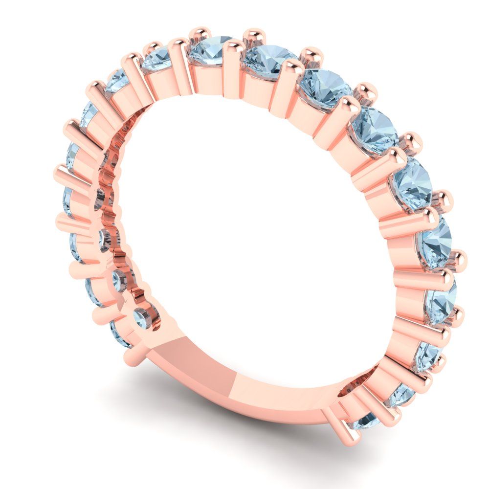 1.44 cttw Natural Aquamarine Round Cut Rose Gold Eternity Wedding Band