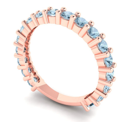 1.44 cttw Natural Aquamarine Round Cut Rose Gold Eternity Wedding Band