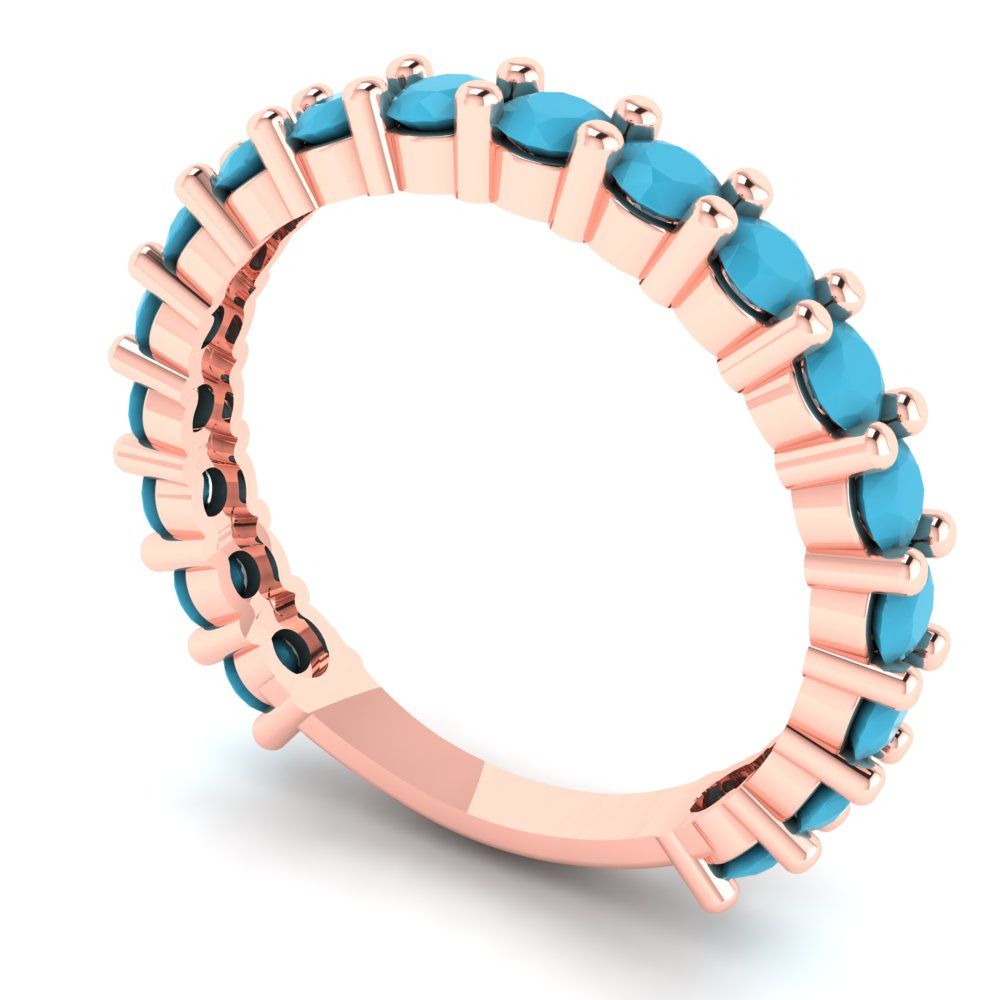 1.44 cttw Simulated Turquoise Round Cut Rose Gold Eternity Wedding Band