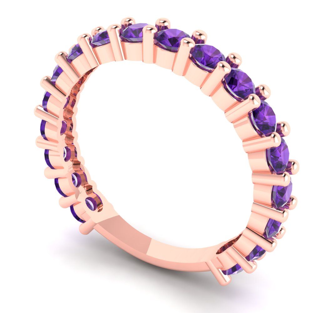 1.44 cttw Natural Amethyst Round Cut Rose Gold Eternity Wedding Band