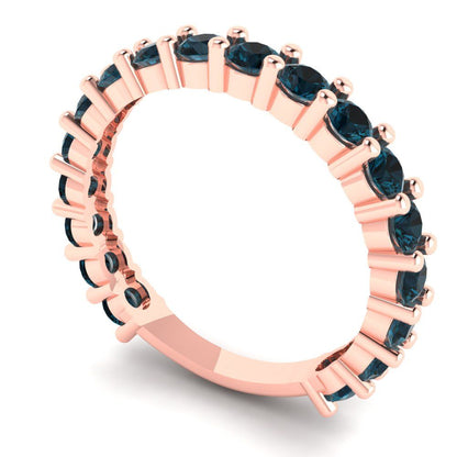 1.44 cttw Natural London Blue Topaz Round Cut Rose Gold Eternity Wedding Band