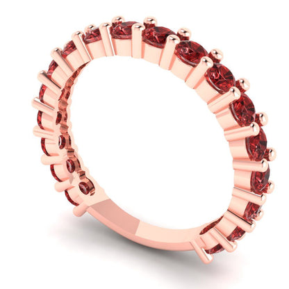 1.44 cttw Natural Garnet Round Cut Rose Gold Eternity Wedding Band