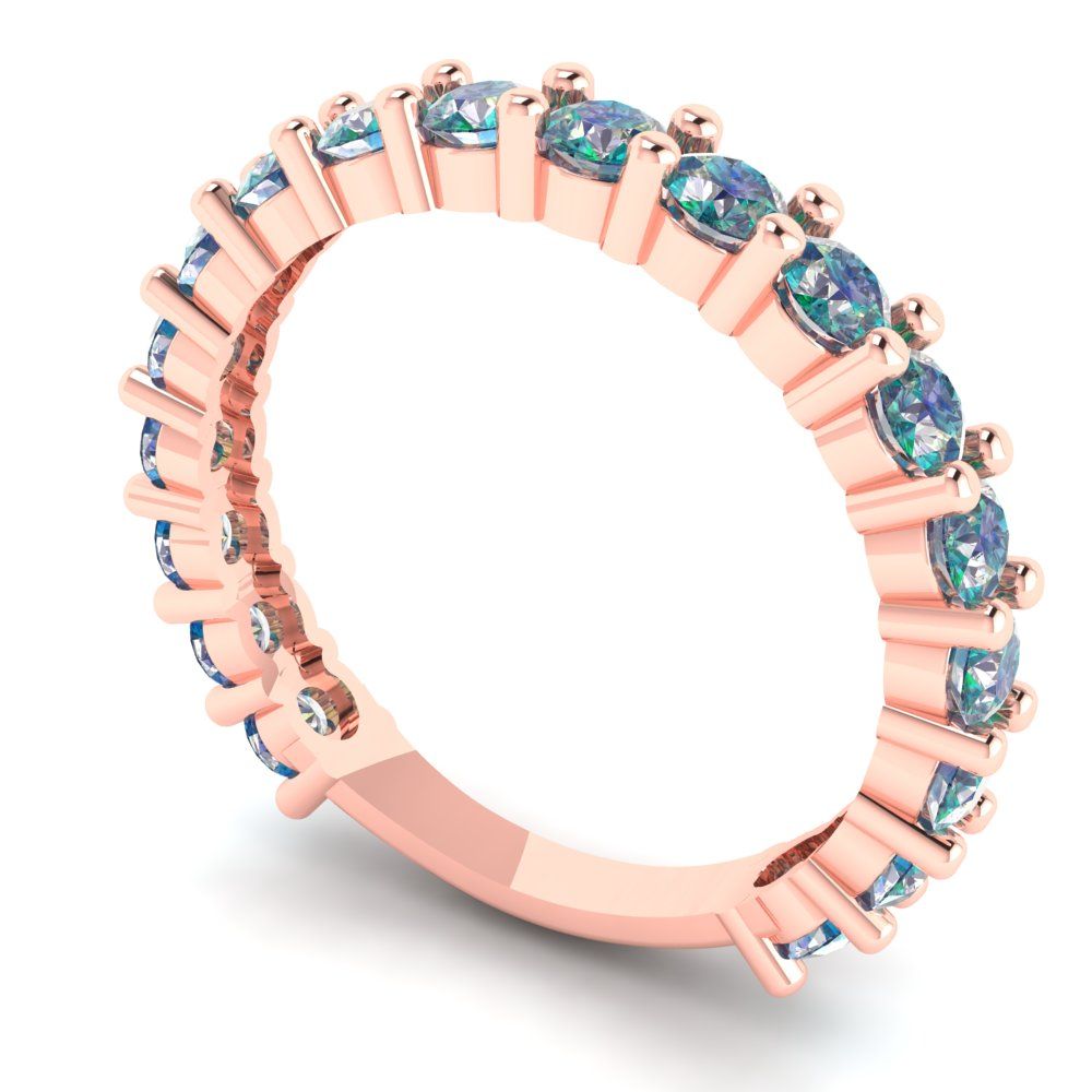 1.44 cttw Blue Moissanite Round Cut Rose Gold Eternity Wedding Band
