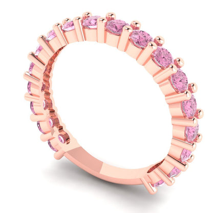 1.44 cttw Simulated Pink Diamond Round Cut Rose Gold Eternity Wedding Band