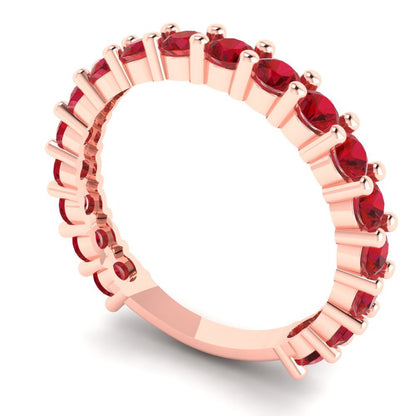 1.44 cttw Simulated Pink Tourmaline Round Cut Rose Gold Eternity Wedding Band