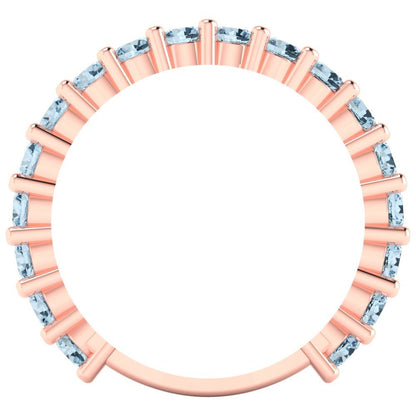 1.44 cttw Natural Aquamarine Round Cut Rose Gold Eternity Wedding Band