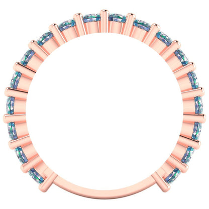 1.44 cttw Blue Moissanite Round Cut Rose Gold Eternity Wedding Band