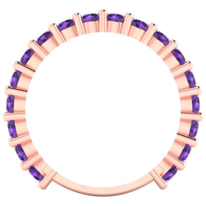 1.44 cttw Natural Amethyst Round Cut Rose Gold Eternity Wedding Band