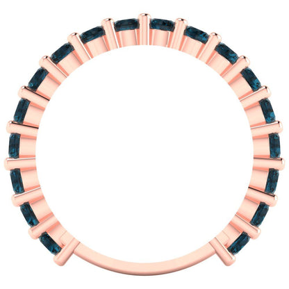 1.44 cttw Natural London Blue Topaz Round Cut Rose Gold Eternity Wedding Band