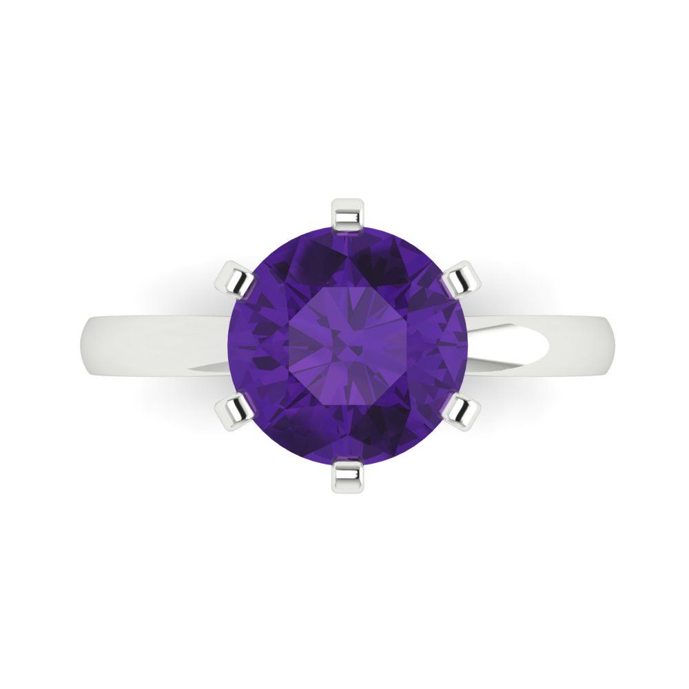 3 cttw Natural Amethyst Solitaire  Engagement Ring - Solid Gold (Round Cut,9mm)