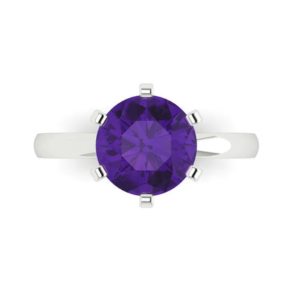 3 cttw Natural Amethyst Solitaire  Engagement Ring - Solid Gold (Round Cut,9mm)