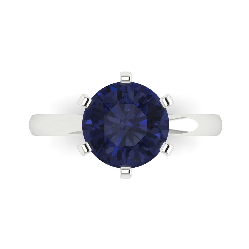 3 cttw Simulated Blue Sapphire Solitaire  Engagement Ring - Solid Gold (Round Cut,9mm)