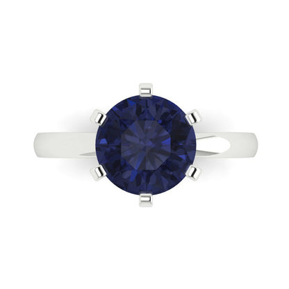 3 cttw Simulated Blue Sapphire Solitaire  Engagement Ring - Solid Gold (Round Cut,9mm)