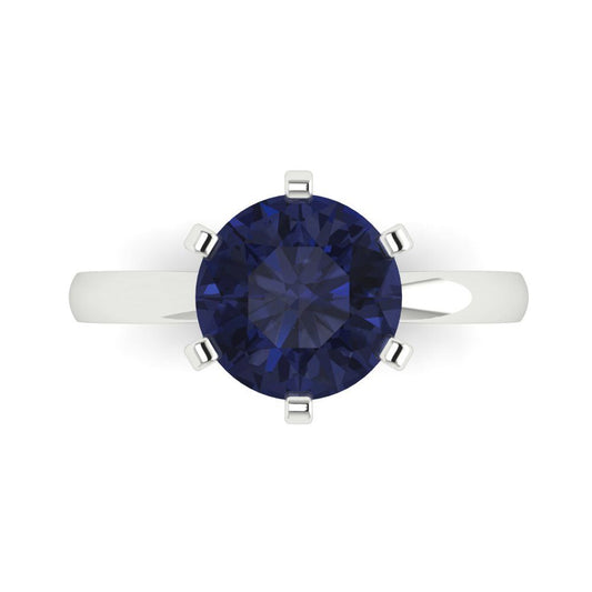 3 cttw Simulated Blue Sapphire Solitaire  Engagement Ring - Solid White Gold (VVS1, Round Cut,9mm)