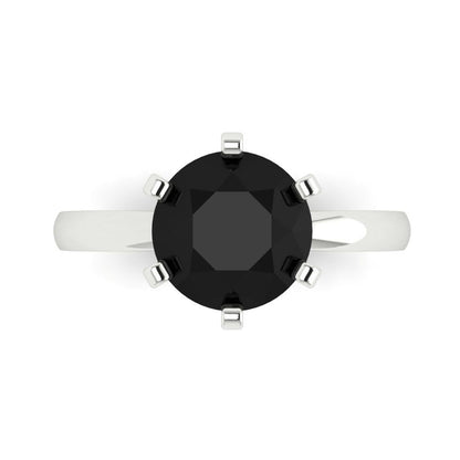 3 cttw Natural Onyx Solitaire  Engagement Ring - Solid Gold (Round Cut,9mm)