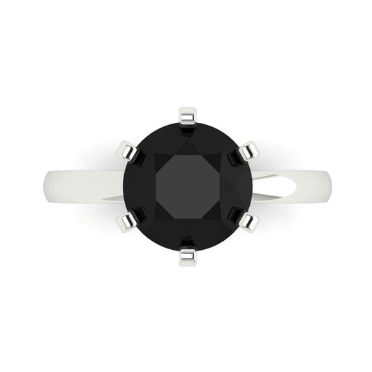 3 cttw Natural Onyx Solitaire  Engagement Ring - Solid White Gold (VVS1, Round Cut,9mm)