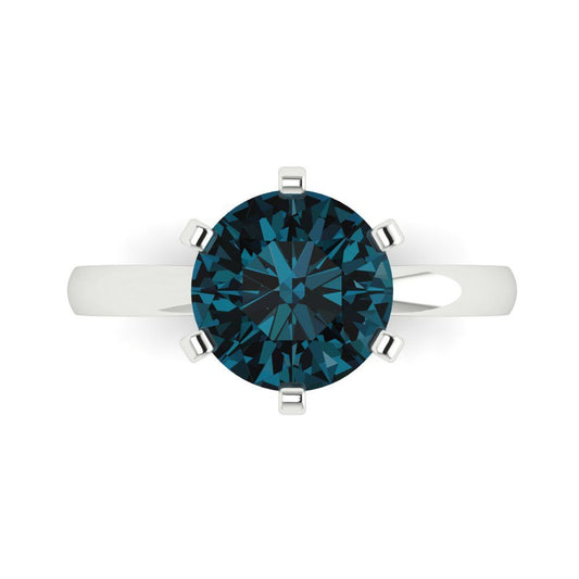 3 cttw Natural London Blue Topaz Solitaire  Engagement Ring - Solid White Gold (VVS1, Round Cut,9mm)