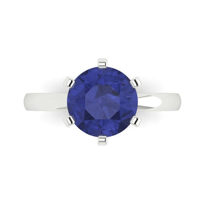 3 cttw Simulated Tanzanite Solitaire  Engagement Ring - Solid Gold (Round Cut,9mm)