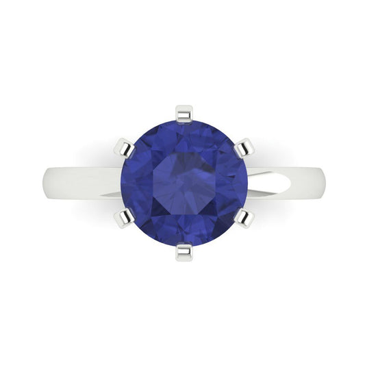 3 cttw Simulated Tanzanite Solitaire  Engagement Ring - Solid White Gold (VVS1, Round Cut,9mm)