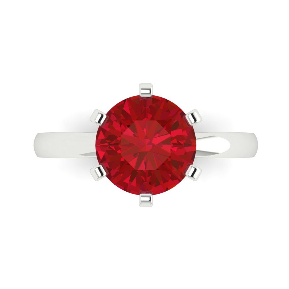 3 cttw Simulated Ruby Solitaire  Engagement Ring - Solid White Gold (VVS1, Round Cut,9mm)