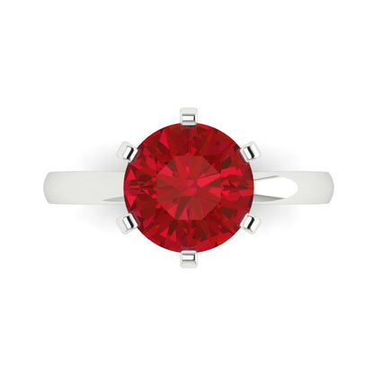 3 cttw Simulated Ruby Solitaire  Engagement Ring - Solid White Gold (VVS1, Round Cut,9mm)