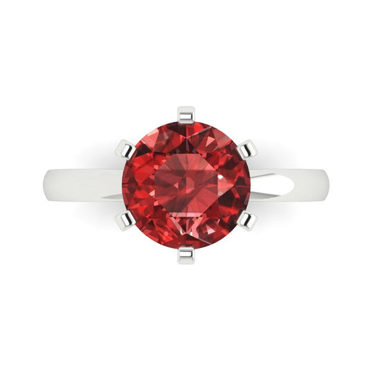 3 cttw Natural Garnet Solitaire  Engagement Ring - Solid White Gold (VVS1, Round Cut,9mm)