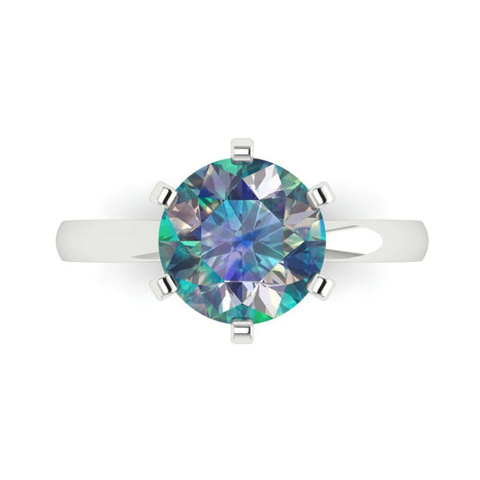 3 cttw Blue Moissanite Solitaire  Engagement Ring - Solid White Gold (VVS1, Round Cut,9mm)
