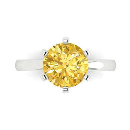 3 cttw Natural Citrine Solitaire  Engagement Ring - Solid Gold (Round Cut,9mm)