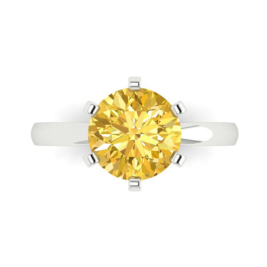 3 cttw Natural Citrine Solitaire  Engagement Ring - Solid White Gold (VVS1, Round Cut,9mm)
