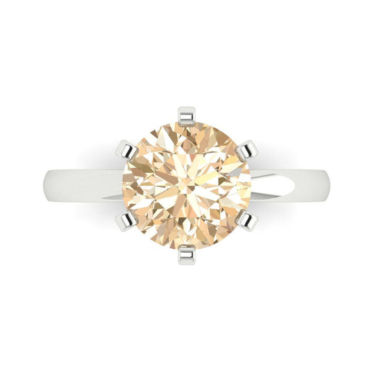 3 cttw Natural Morganite Solitaire  Engagement Ring - Solid White Gold (VVS1, Round Cut,9mm)