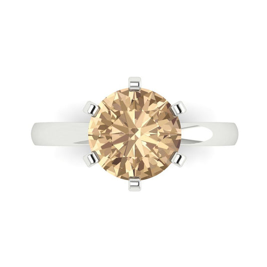 3 cttw Yellow Moissanite Solitaire  Engagement Ring - Solid White Gold (VVS1, Round Cut,9mm)