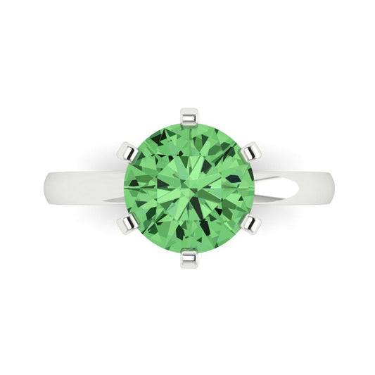 3 cttw Zirconia Simulated Green Diamond Solitaire  Engagement Ring - Solid White Gold (VVS1, Round Cut,9mm)