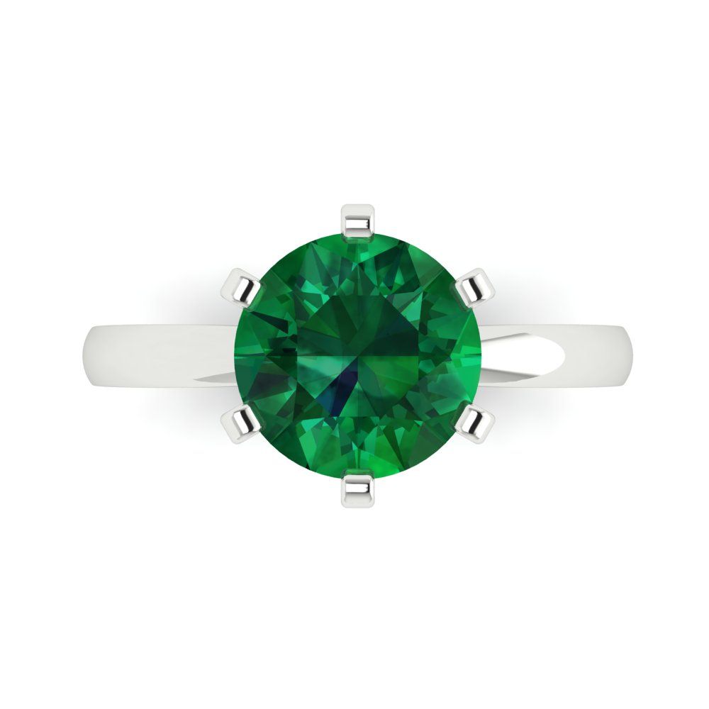3 cttw Simulated Emerald Solitaire  Engagement Ring - Solid Gold (Round Cut,9mm)