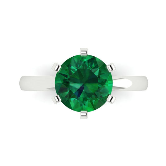 3 cttw Simulated Emerald Solitaire  Engagement Ring - Solid White Gold (VVS1, Round Cut,9mm)